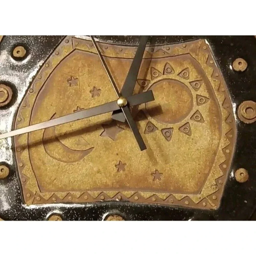 Ceramic Painted Sun & Cresent Moon Wall Clock Decor